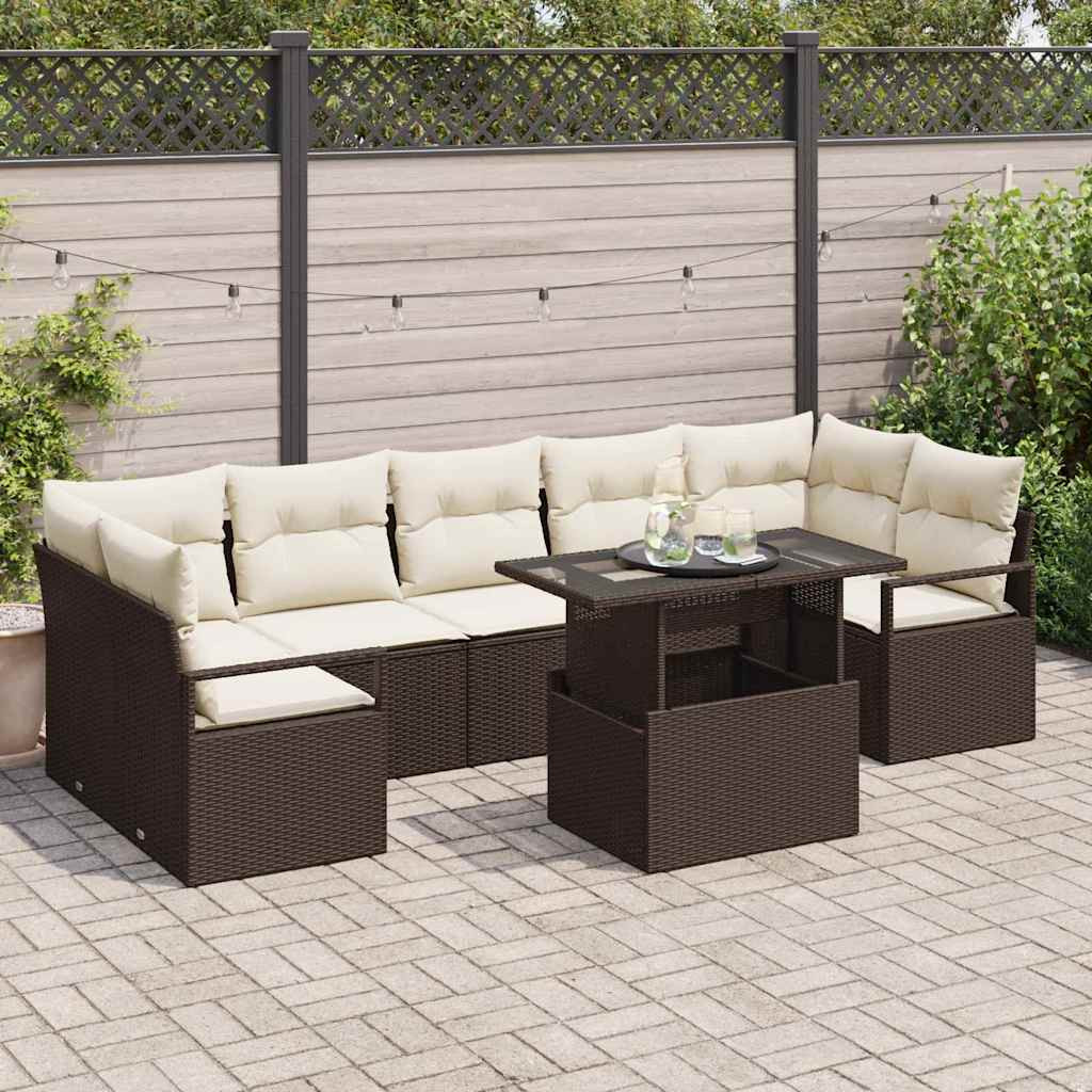 vidaXL Garten-Sofa-Set mit Kissen 8 pcs Braun und Creme Poly-Rattan