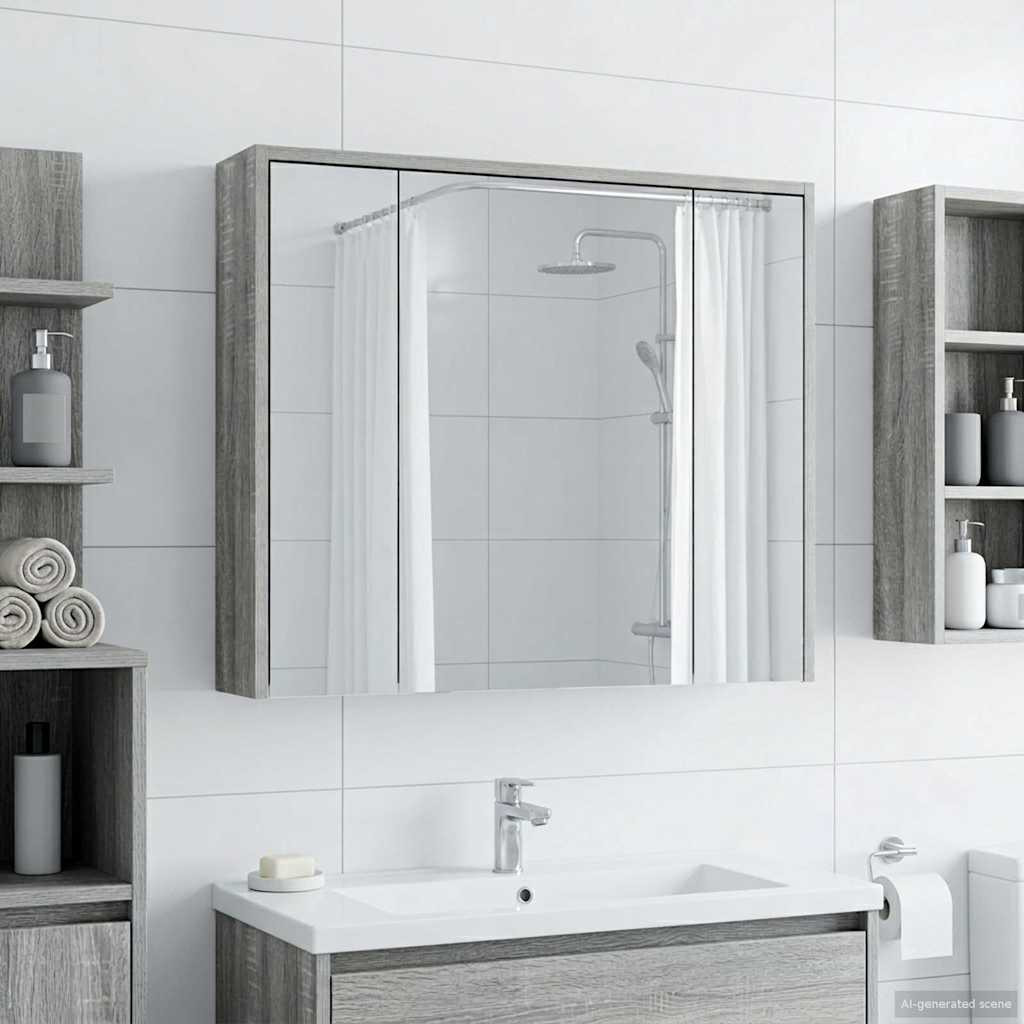 vidaXL Badezimmerspiegelschrank Graues Sonoma 73,5 x 16 x 62,5 cm
