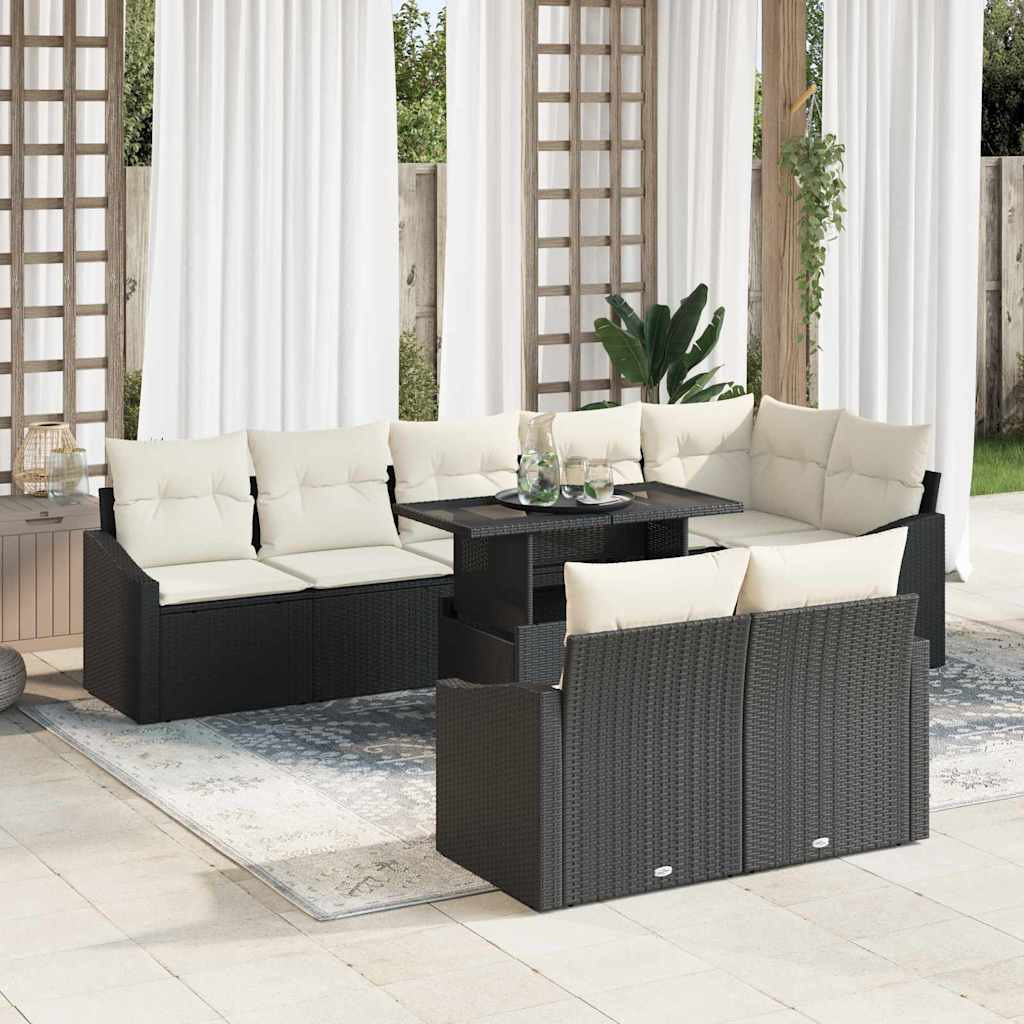 vidaXL Gartensofa-set mit Kissen 9 pcs Schwarz und Creme Poly-Rattan