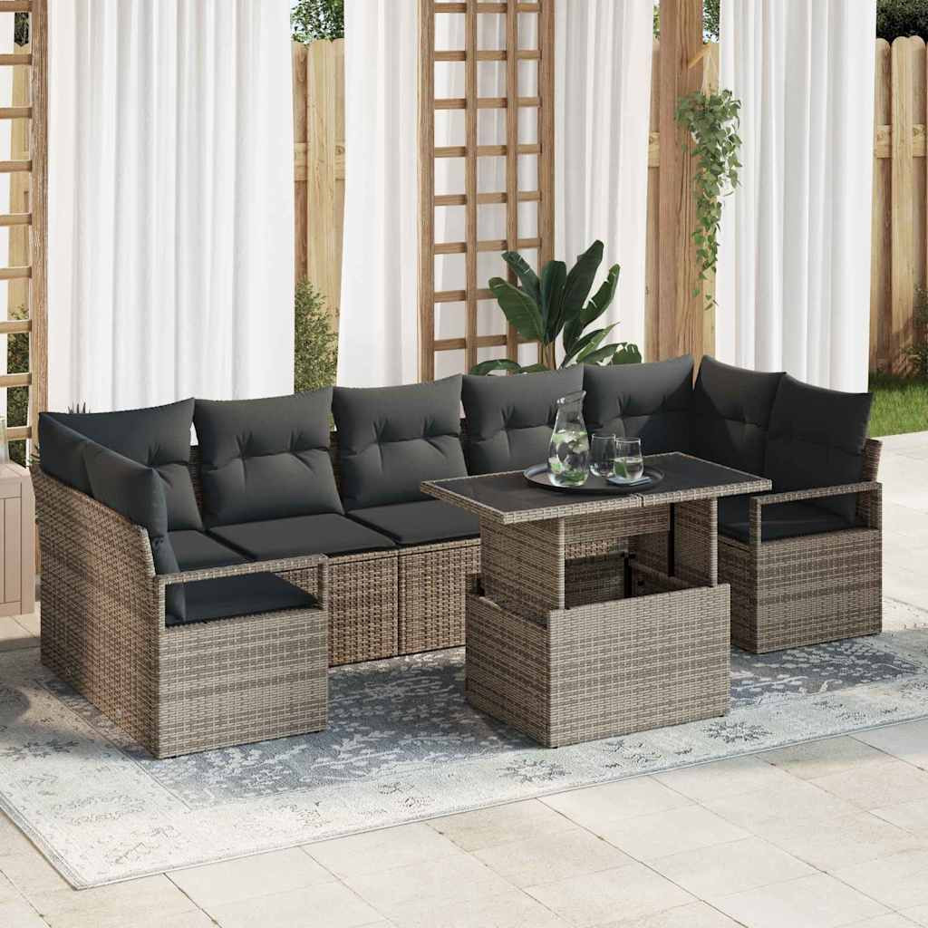 vidaXL Garten-Sofa-Set mit Kissen 8 pcs Grau Poly-Rattan