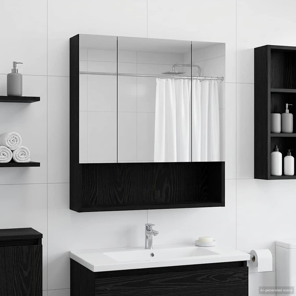 vidaXL Badezimmerspiegelschrank Schwarz Eichen-Optik 60 x 14.5 x 70 cm
