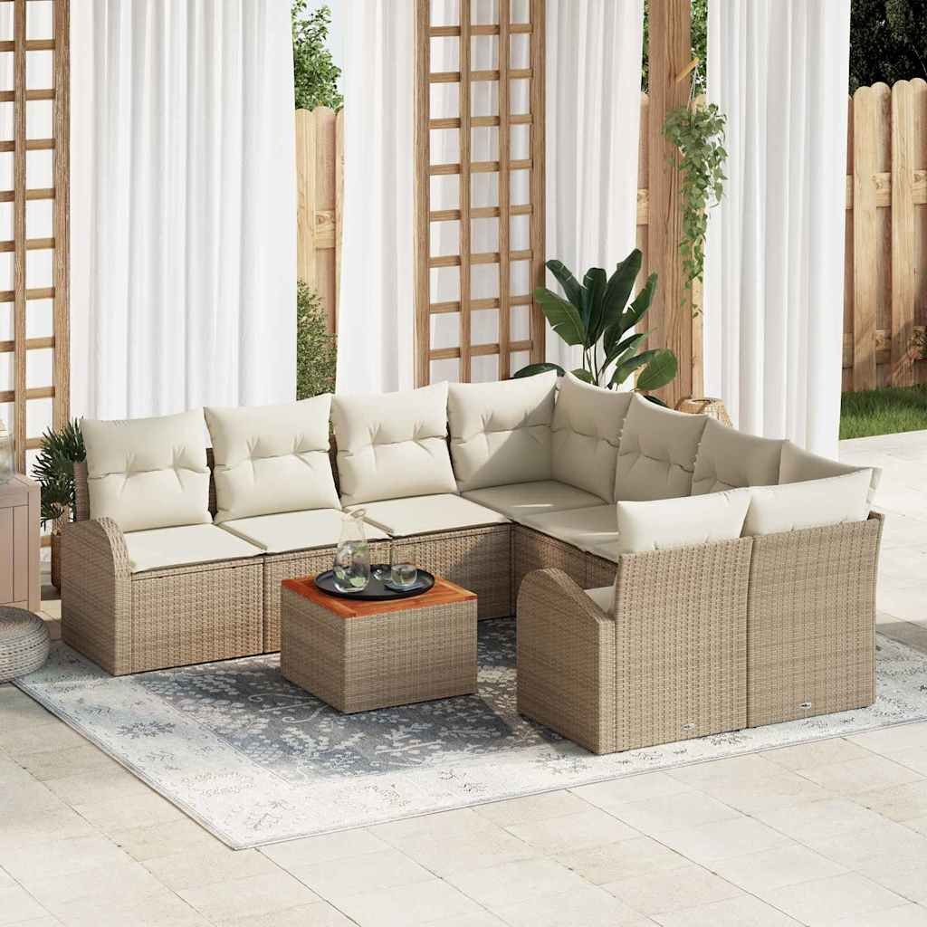vidaXL Gartensofa-set mit Kissen 9 pcs Beige Poly-Rattan