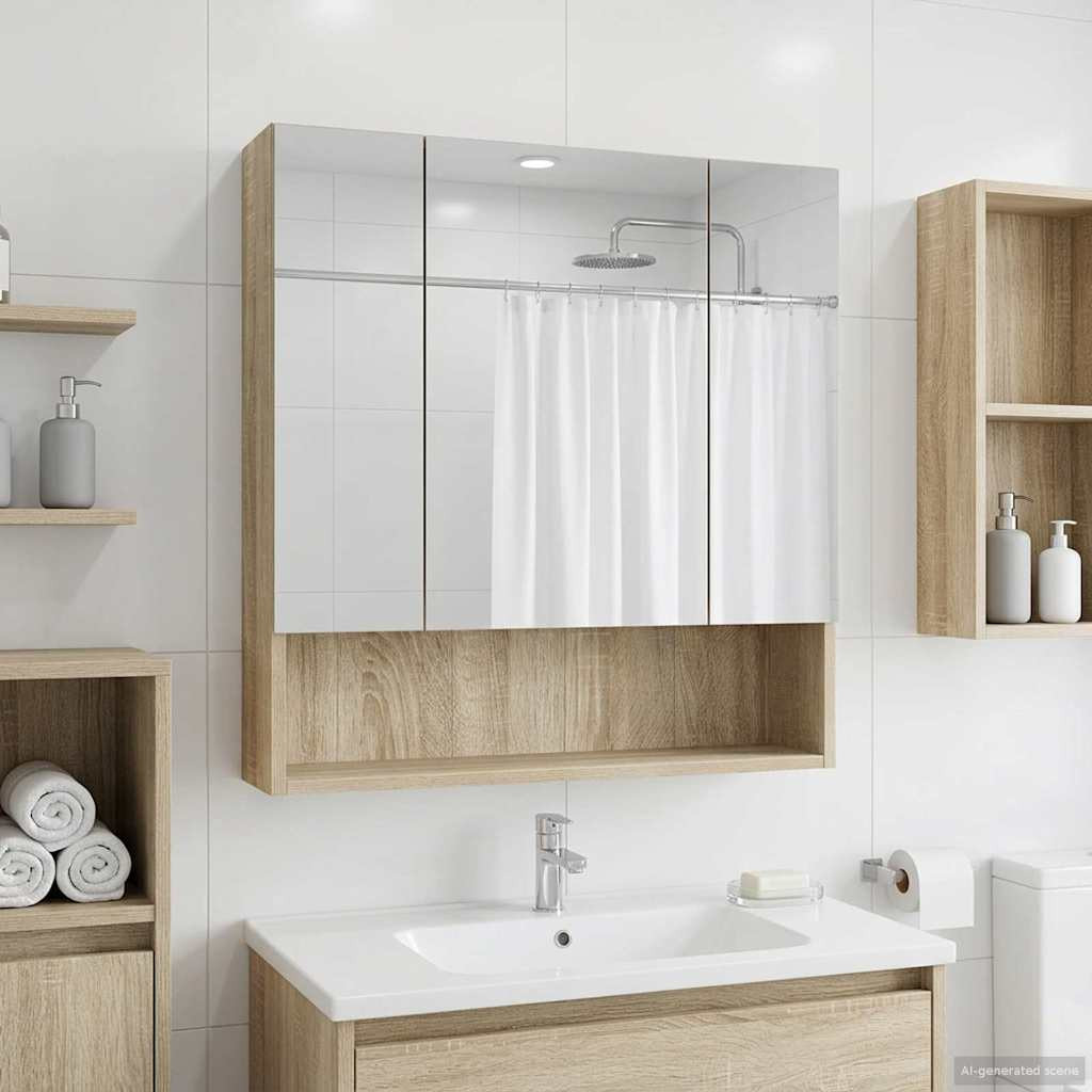 vidaXL Badezimmerspiegelschrank mit Tür Sonoma-Eiche 60 x 14.5 x 70 cm