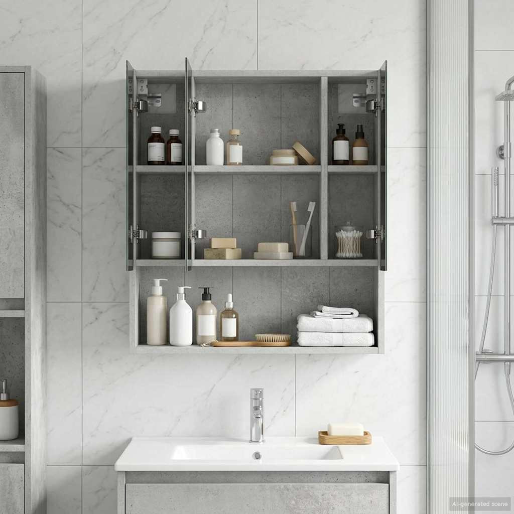 vidaXL Badezimmerspiegelschrank mit Regal Beton Grau 60 x 14.5 x 70 cm