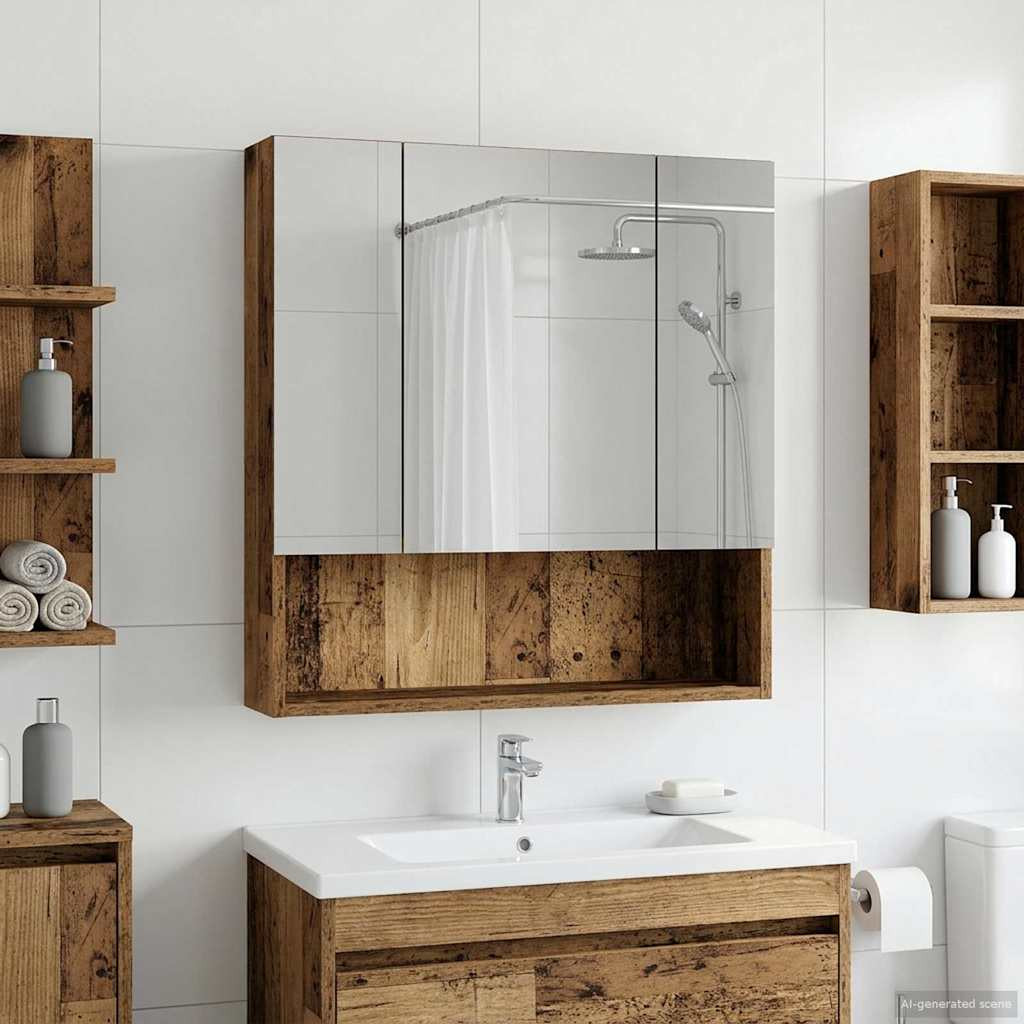 vidaXL Badezimmerspiegelschrank mit Regal Altholz 60 x 14.5 x 70 cm