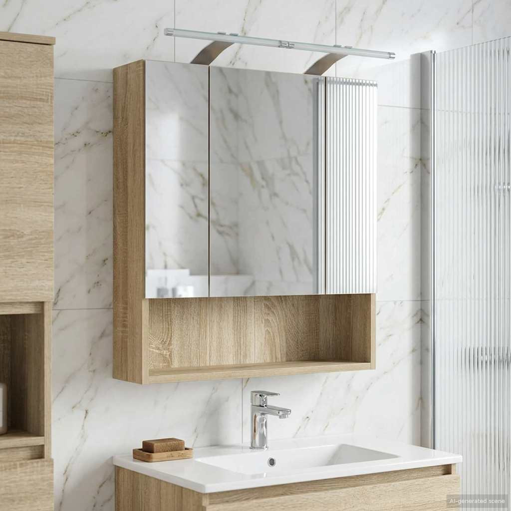 vidaXL Badezimmerspiegelschrank mit Tür Sonoma-Eiche 60 x 14.5 x 70 cm