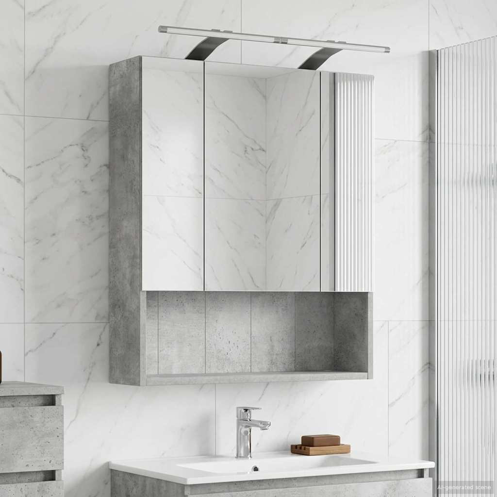 vidaXL Badezimmerspiegelschrank mit Regal Beton Grau 60 x 14.5 x 70 cm
