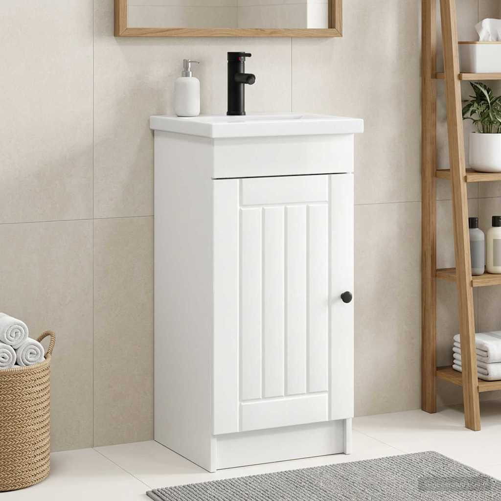 vidaXL Badezimmerschrank mit Waschbecken Hochglanz Weiß