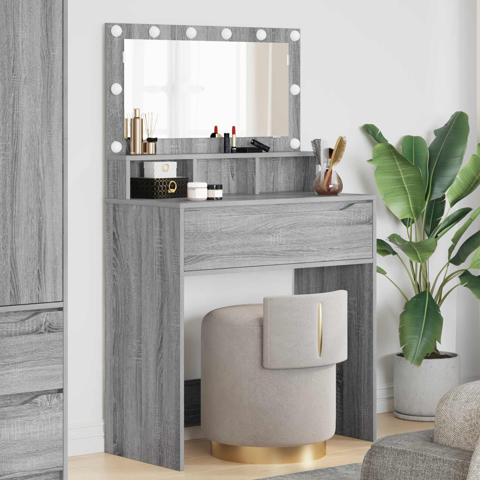 vidaXL Schlafzimmer-Frisiertische Graues Sonoma 80 x 39,6 x 135 cm
