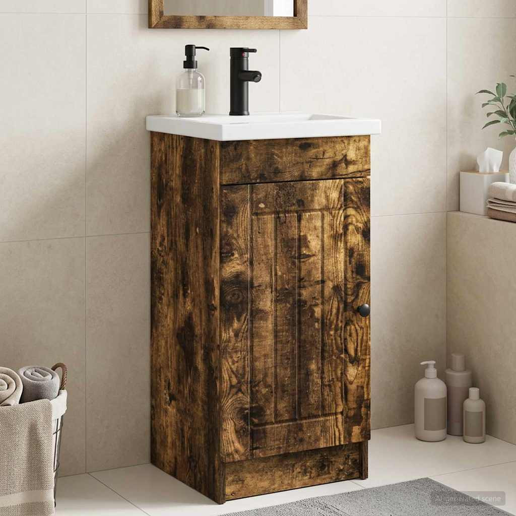 vidaXL Badezimmerschrank mit Waschbecken Geräucherte Eiche