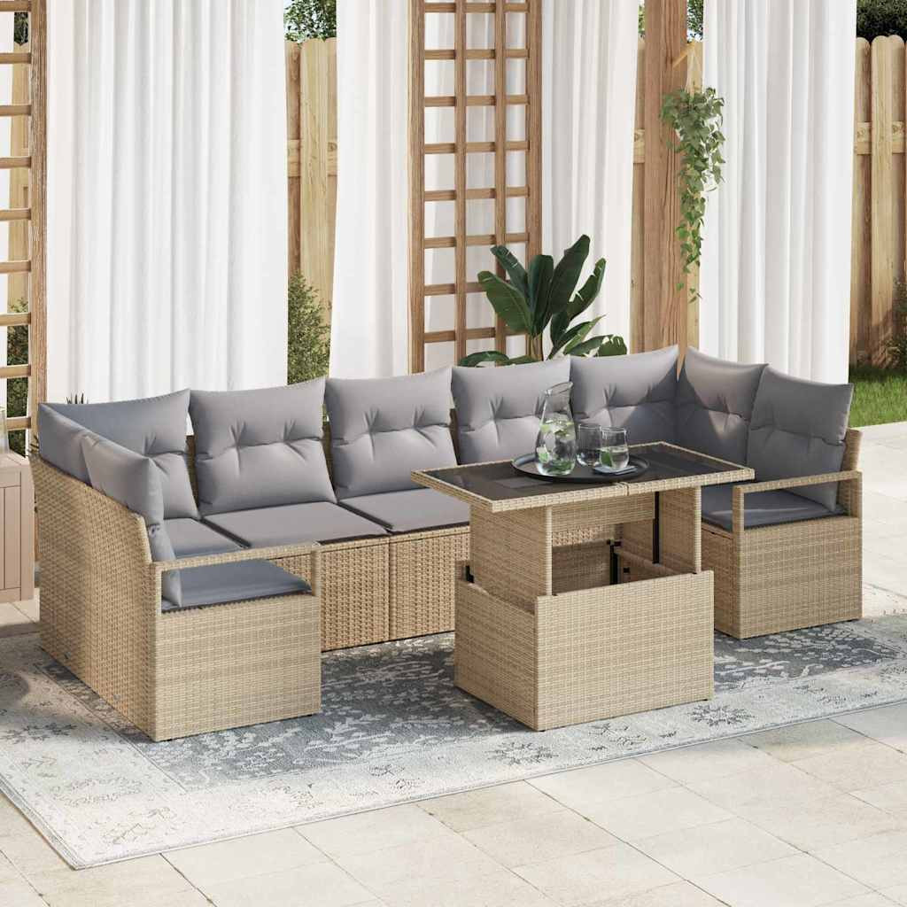 vidaXL Garten-Sofa-Set mit Kissen 8 pcs Beige und Hellgrau Poly-Rattan