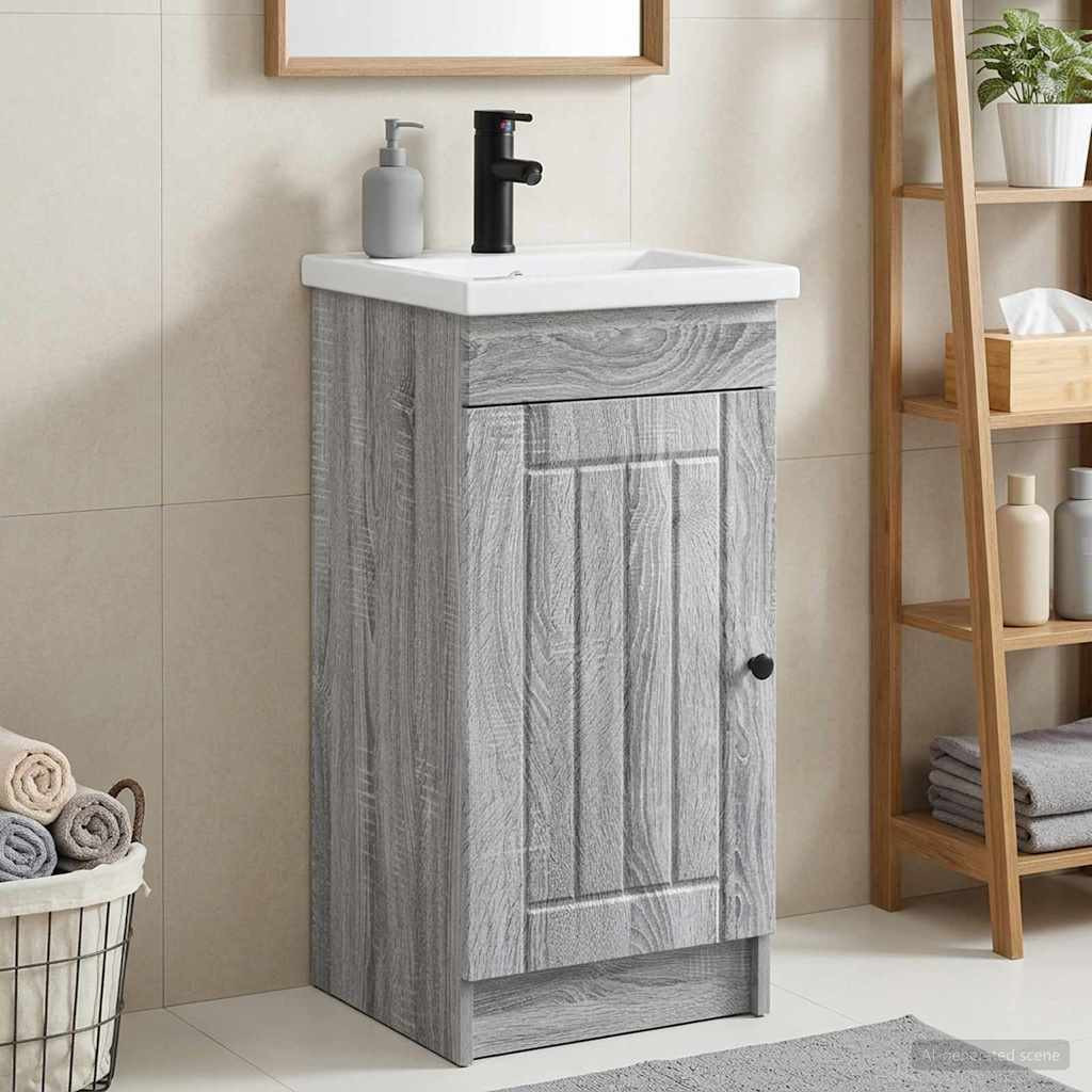 vidaXL Badezimmerschrank mit Waschbecken Grau Sonoma 42 x 40 x 84,5 cm