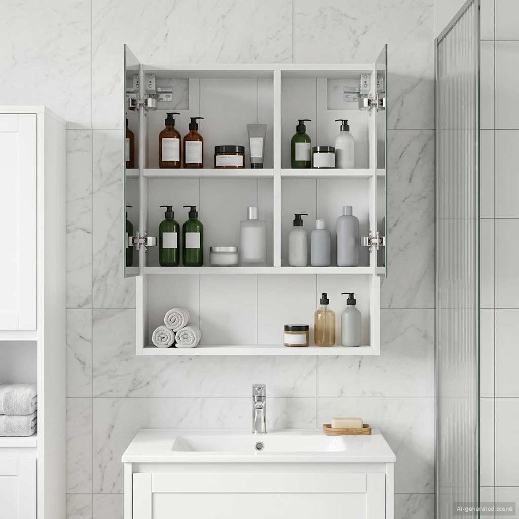 vidaXL Badezimmerspiegelschrank Weiß 50 x 14,5 x 70 cm Holzwerkstoff