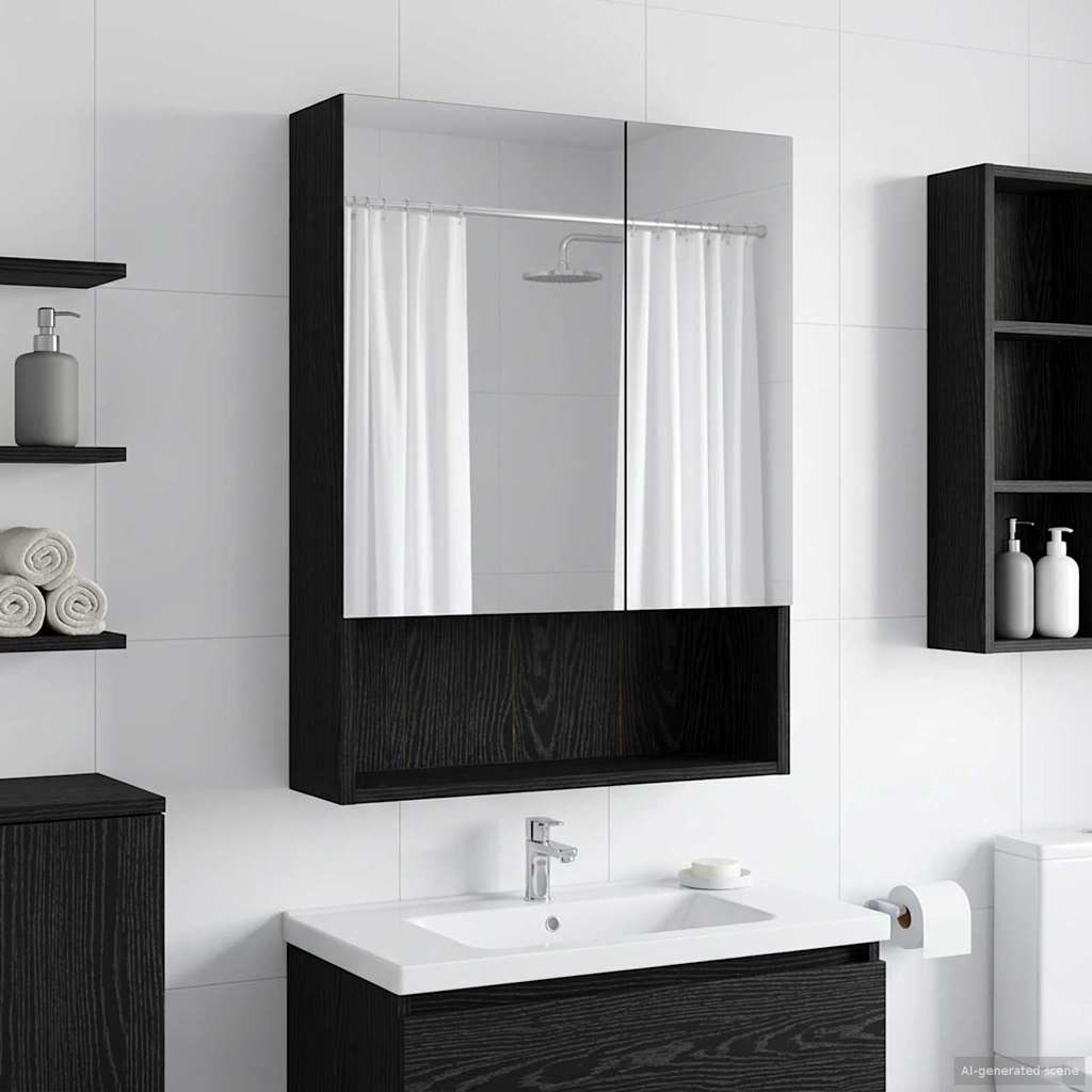 vidaXL Badezimmerspiegelschrank Schwarz Eichen-Optik 50 x 14,5 x 70 cm
