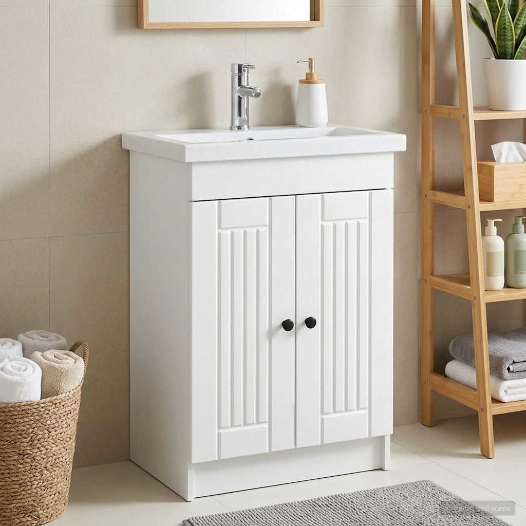vidaXL Unter dem Waschbecken Badschrank Weiß 56 x 37,5 x 81 cm