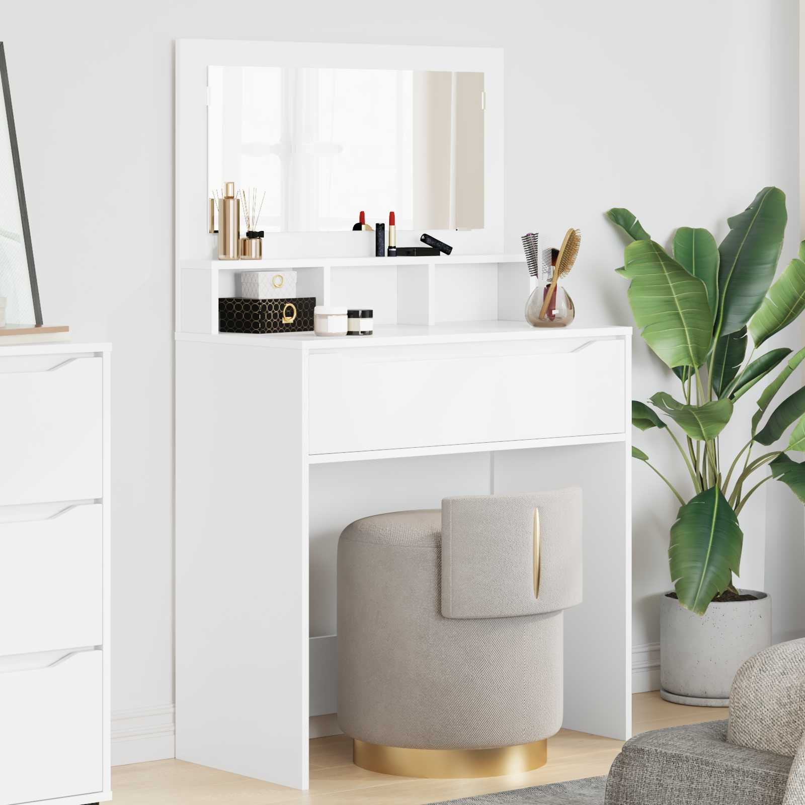 vidaXL Schlafzimmer-Frisiertische mit Speicher Weiß 80 x 39,6 x 135 cm