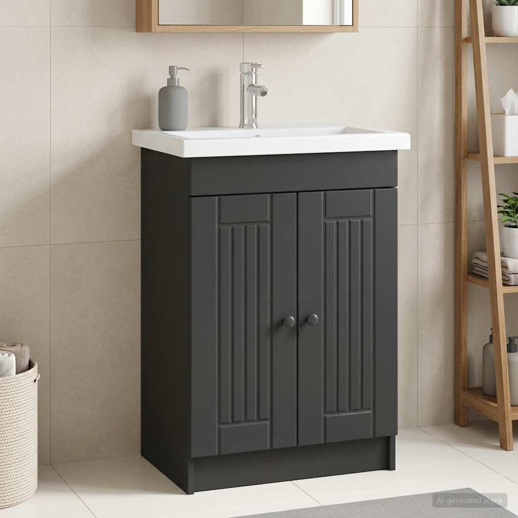vidaXL Unter dem Waschbecken Badschrank Schwarz 56 x 37,5 x 81 cm