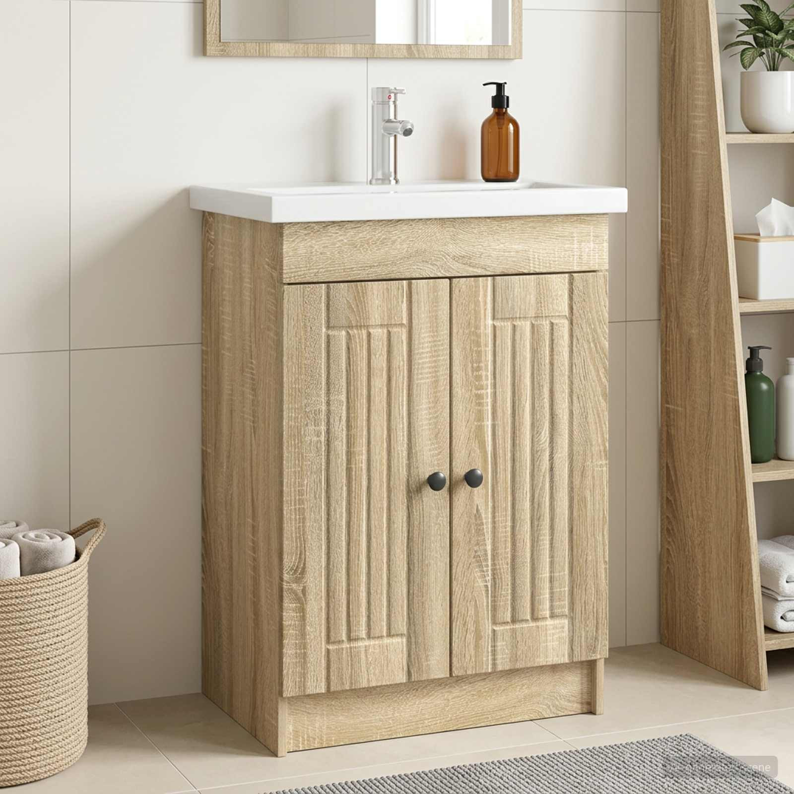 vidaXL Unter dem Waschbecken Badschrank Sonoma-Eiche 56 x 37,5 x 81 cm