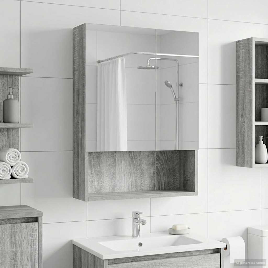 vidaXL Badezimmerspiegelschrank Graues Sonoma 50 x 14,5 x 70 cm