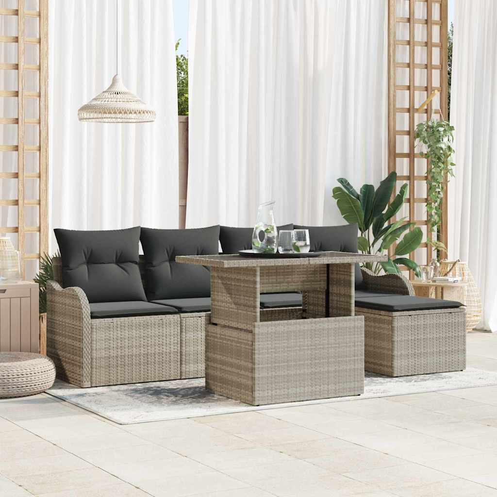 vidaXL Sitzgruppe für den Outdoor 6 pcs Hellgrau Poly Rattan