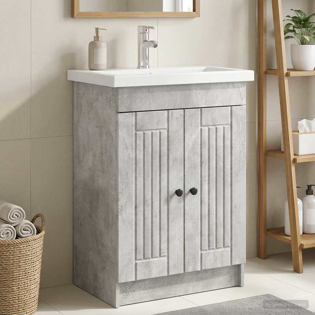 vidaXL Unter dem Waschbecken Badschrank Betongrau 56 x 37,5 x 81 cm