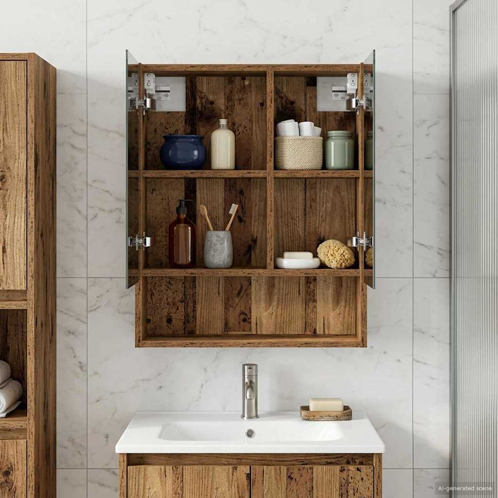 vidaXL Badezimmerspiegelschrank mit Regal Altholz 50 x 14,5 x 70 cm