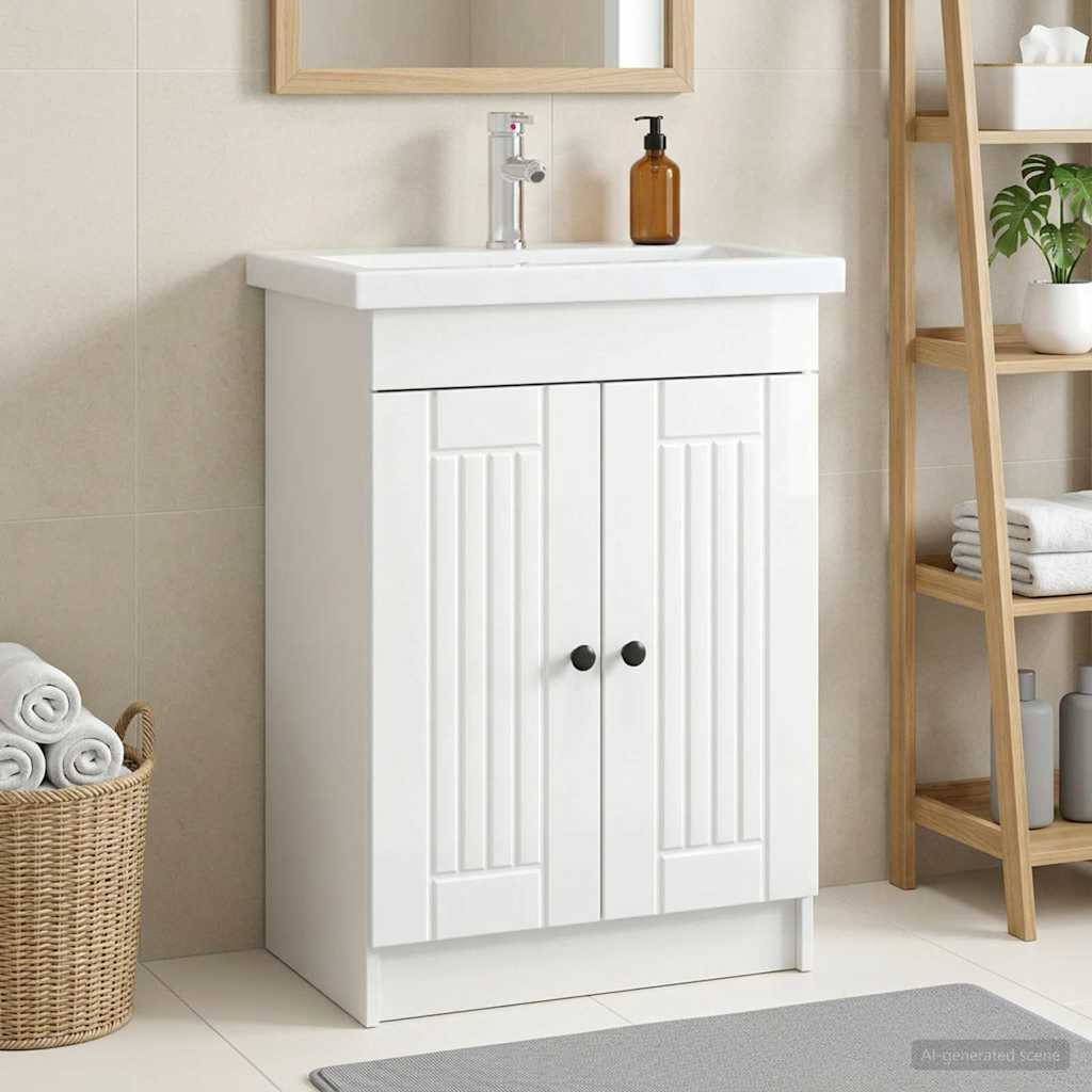 vidaXL Unter dem Waschbecken Badschrank Hochglanz Weiß