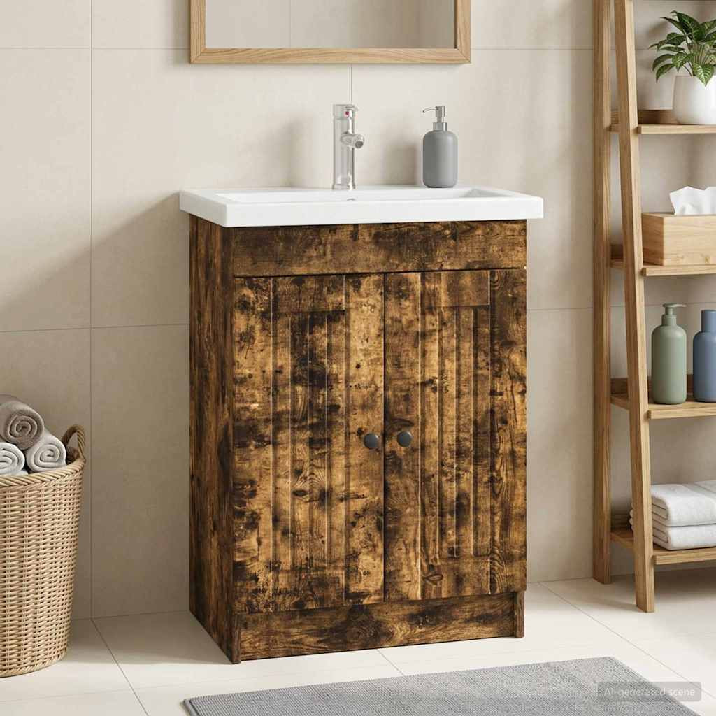 vidaXL Unter dem Waschbecken Badschrank Geräucherte Eiche