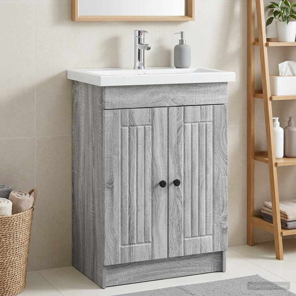vidaXL Unter dem Waschbecken Badschrank Grau Sonoma 56 x 37,5 x 81 cm