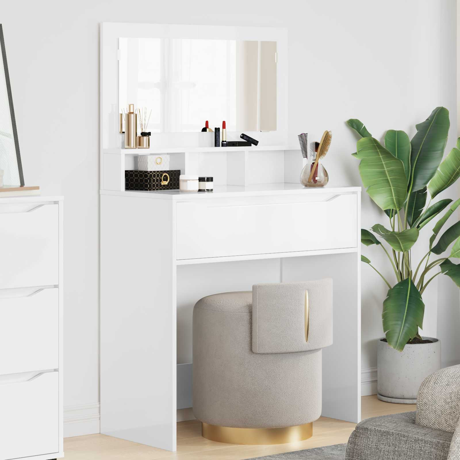 vidaXL Schlafzimmer-Frisiertische Hochglanz Weiß 80 x 39,6 x 135 cm