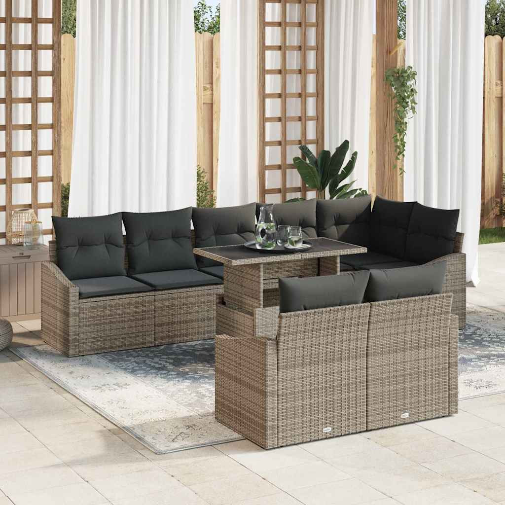 vidaXL Gartensofa-set mit Kissen mit Speicher 9 pcs Grau Poly-Rattan