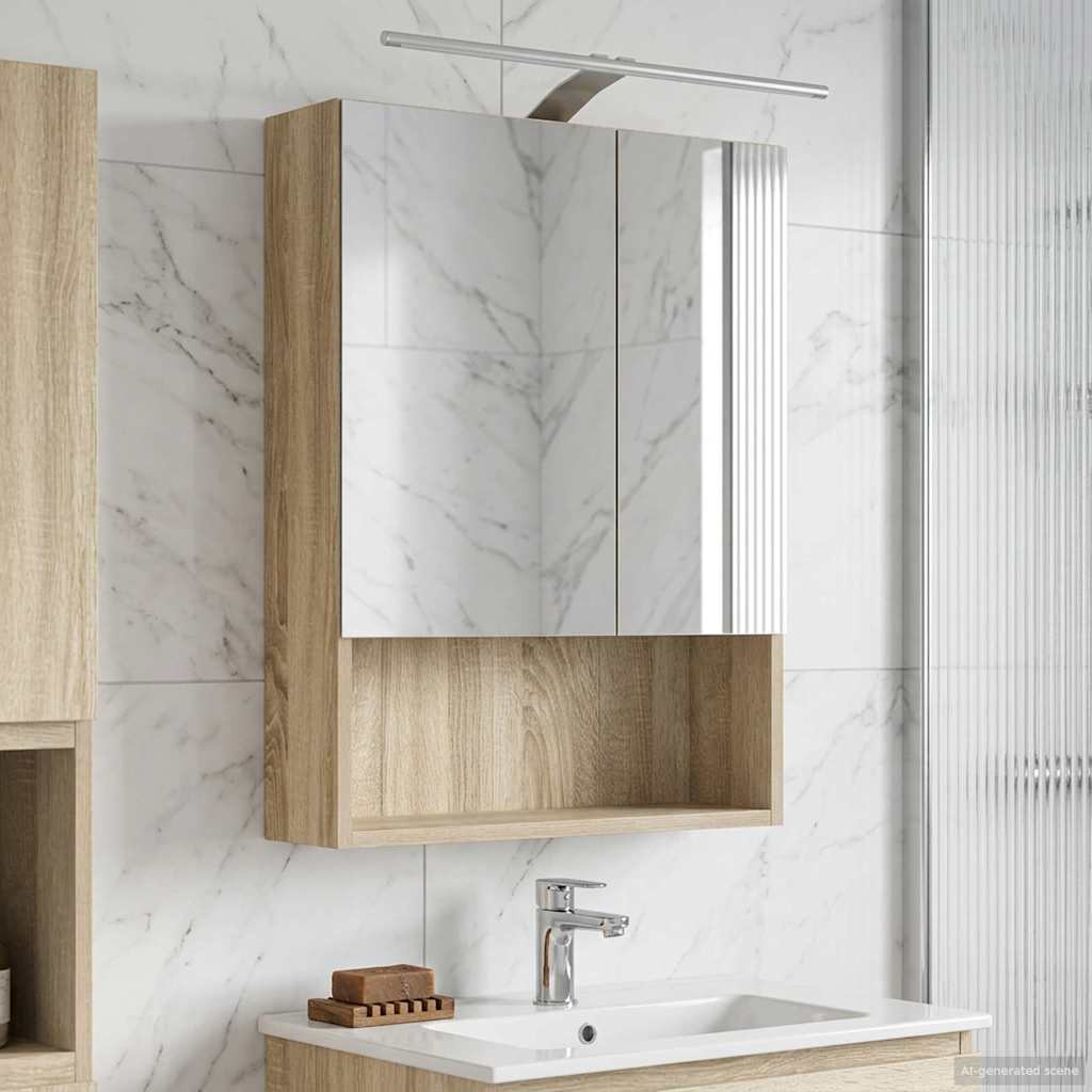 vidaXL Badezimmerspiegelschrank mit Tür Sonoma-Eiche 50 x 14,5 x 70 cm