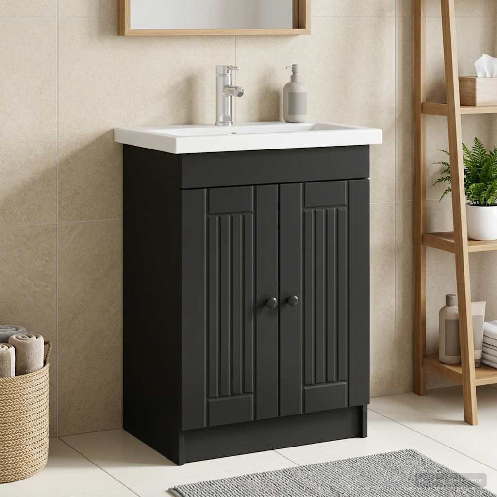 vidaXL Unter dem Waschbecken Badschrank Schwarz 78,5 x 37,5 x 81 cm