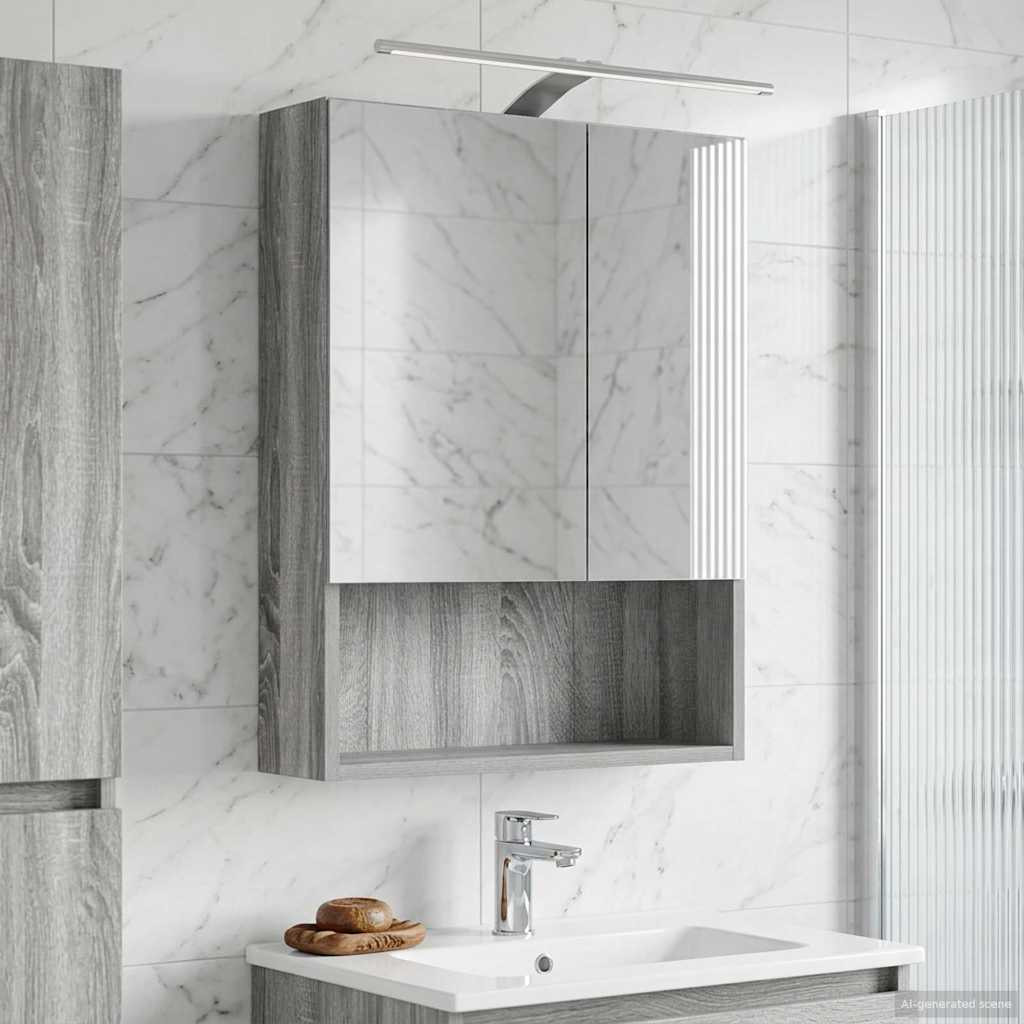 vidaXL Badezimmerspiegelschrank Graues Sonoma 50 x 14,5 x 70 cm
