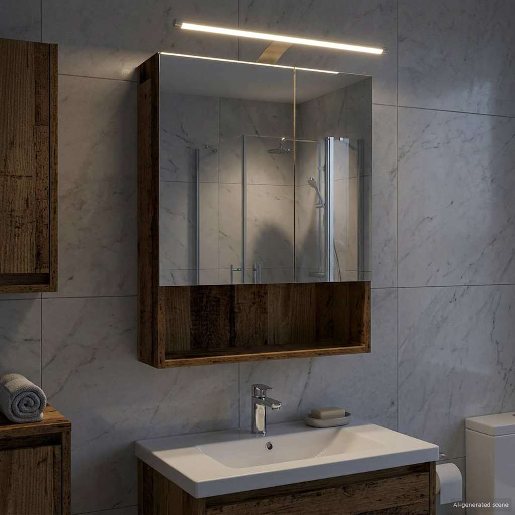 vidaXL Badezimmerspiegelschrank mit Regal Altholz 50 x 14,5 x 70 cm