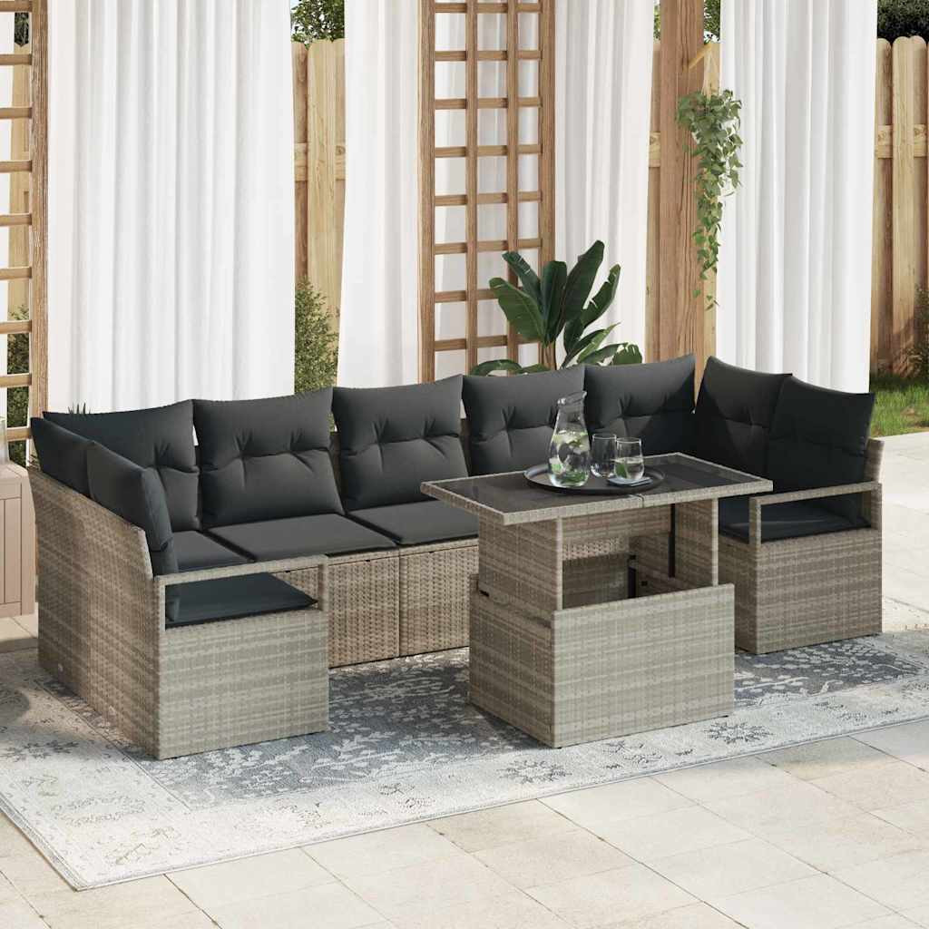 vidaXL Garten-Sofa-Set mit Kissen 8 pcs Hellgrau Poly-Rattan