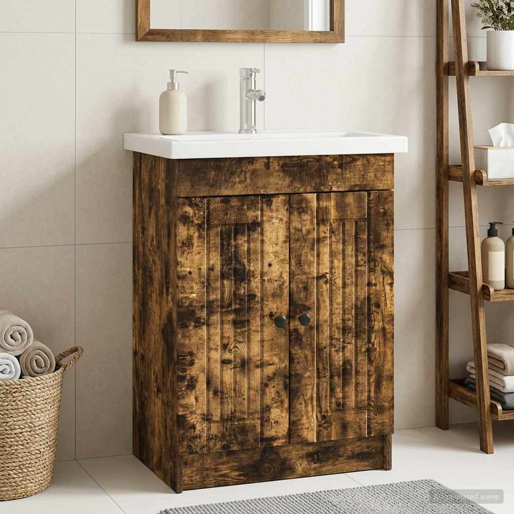 vidaXL Unter dem Waschbecken Badschrank Geräucherte Eiche