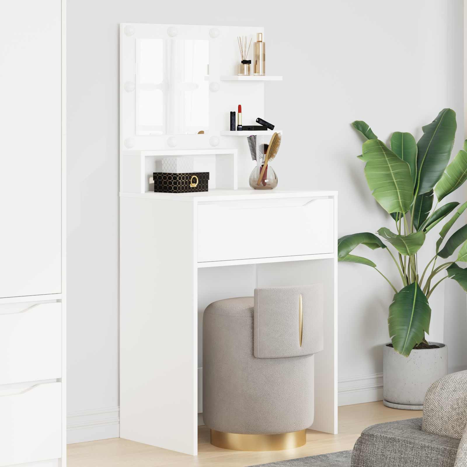 vidaXL Schlafzimmer-Frisiertische mit Regal Weiß 80 x 39,6 x 135 cm