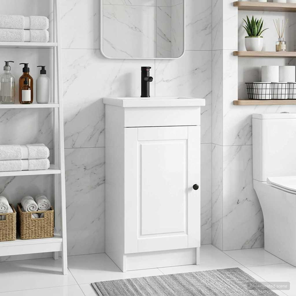 vidaXL Badezimmerschrank mit Waschbecken Hochglanz Weiß