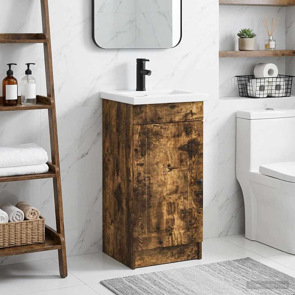 vidaXL Badezimmerschrank mit Waschbecken Geräucherte Eiche