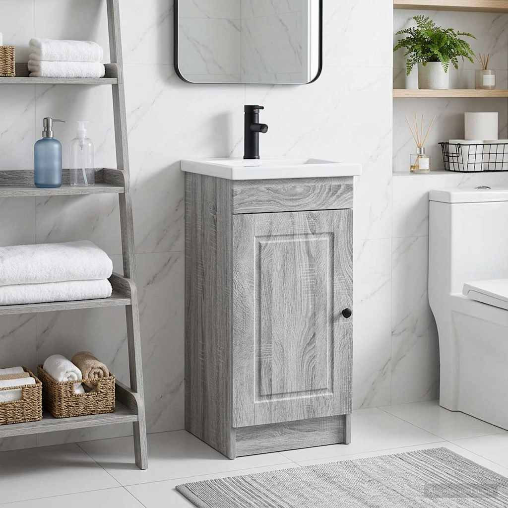 vidaXL Badezimmerschrank mit Waschbecken Grau Sonoma 42 x 40 x 84,5 cm
