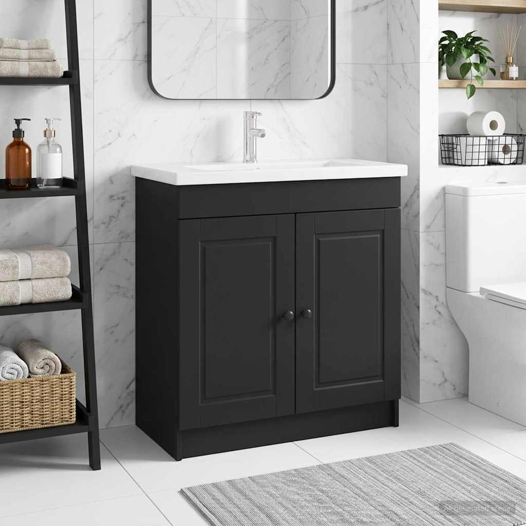 vidaXL Unter dem Waschbecken Badschrank Schwarz 56 x 37,5 x 81 cm