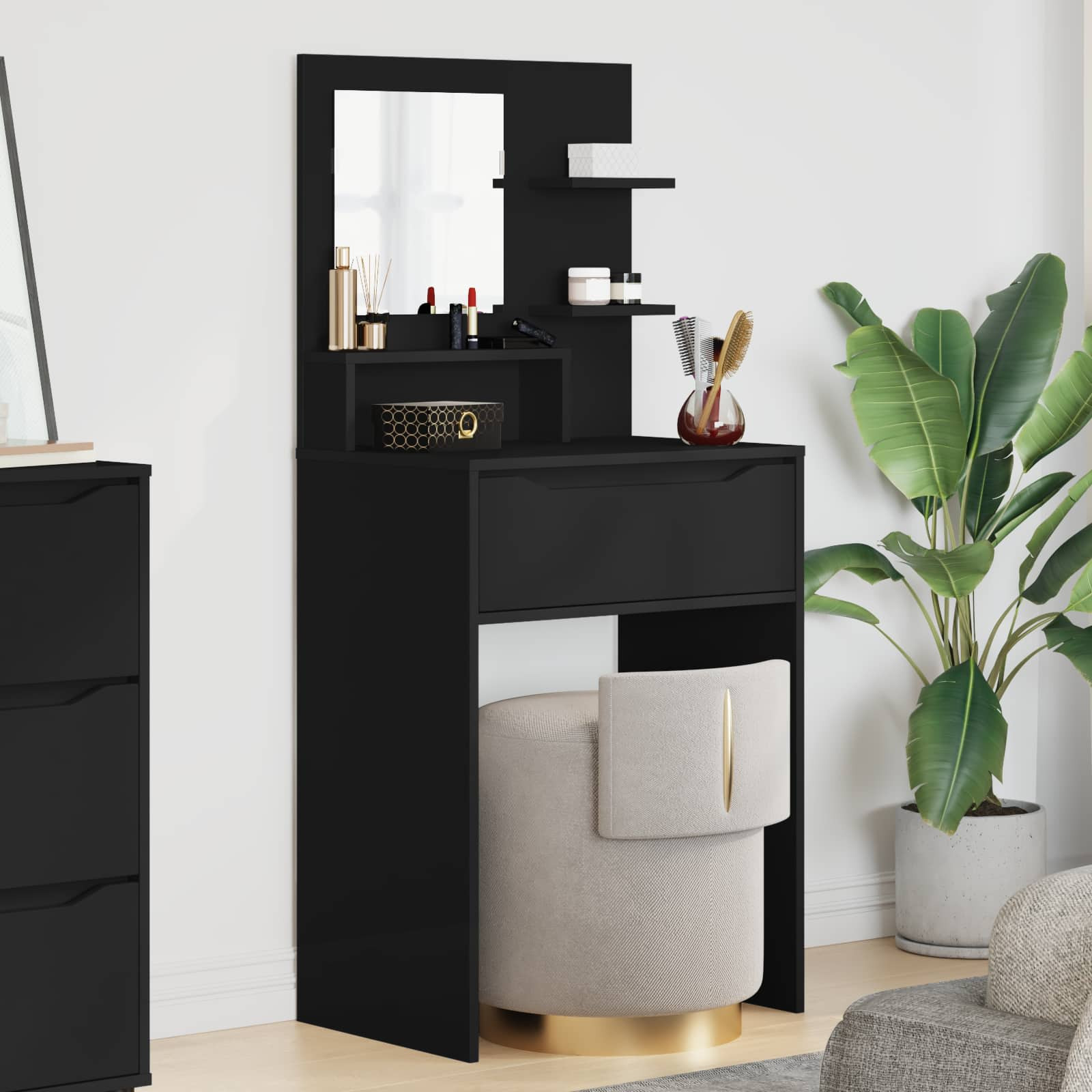 vidaXL Schlafzimmer-Frisiertische mit Regal Schwarz 80 x 39,6 x 135 cm