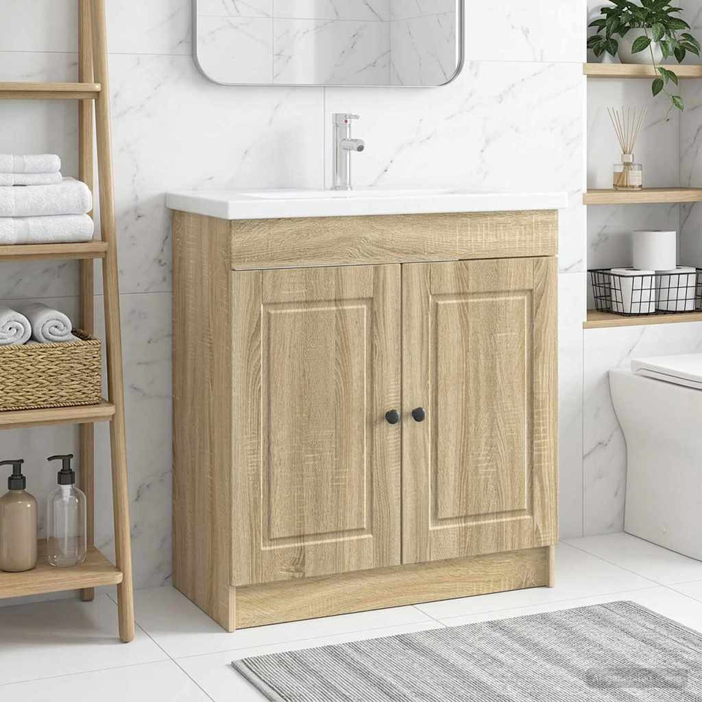 vidaXL Unter dem Waschbecken Badschrank Sonoma-Eiche 56 x 37,5 x 81 cm