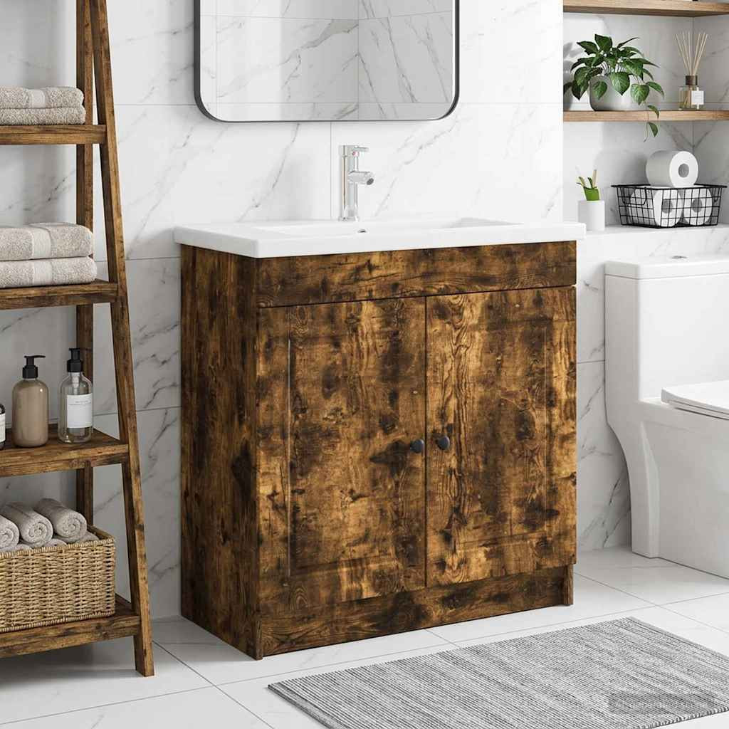 vidaXL Unter dem Waschbecken Badschrank Geräucherte Eiche