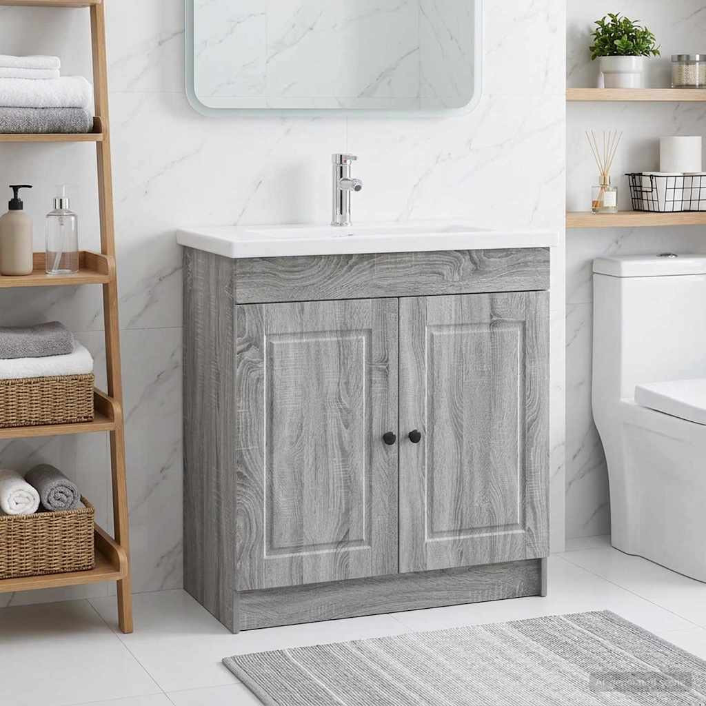 vidaXL Unter dem Waschbecken Badschrank Grau Sonoma 56 x 37,5 x 81 cm