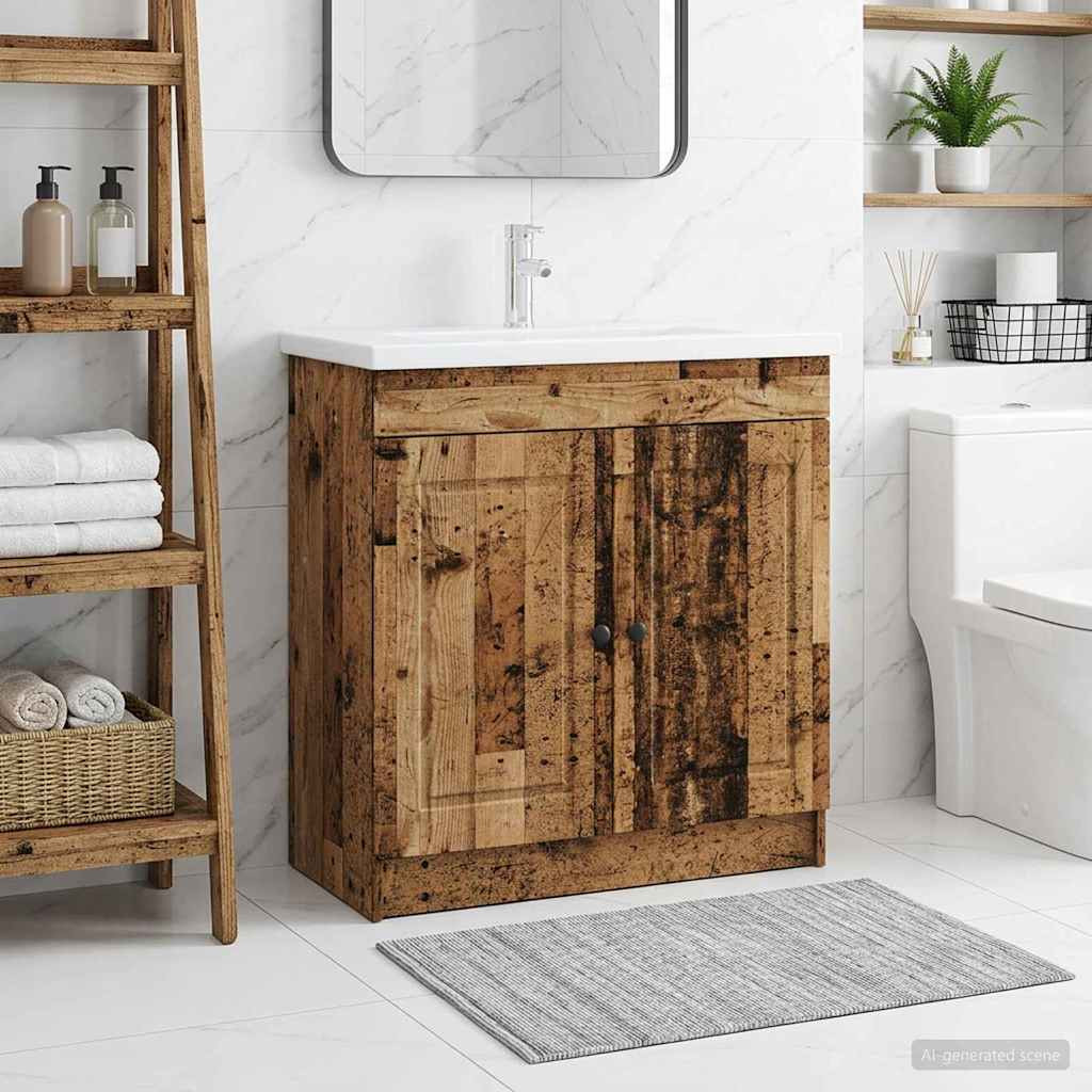 vidaXL Unter dem Waschbecken Badschrank Altholz 56 x 37,5 x 81 cm
