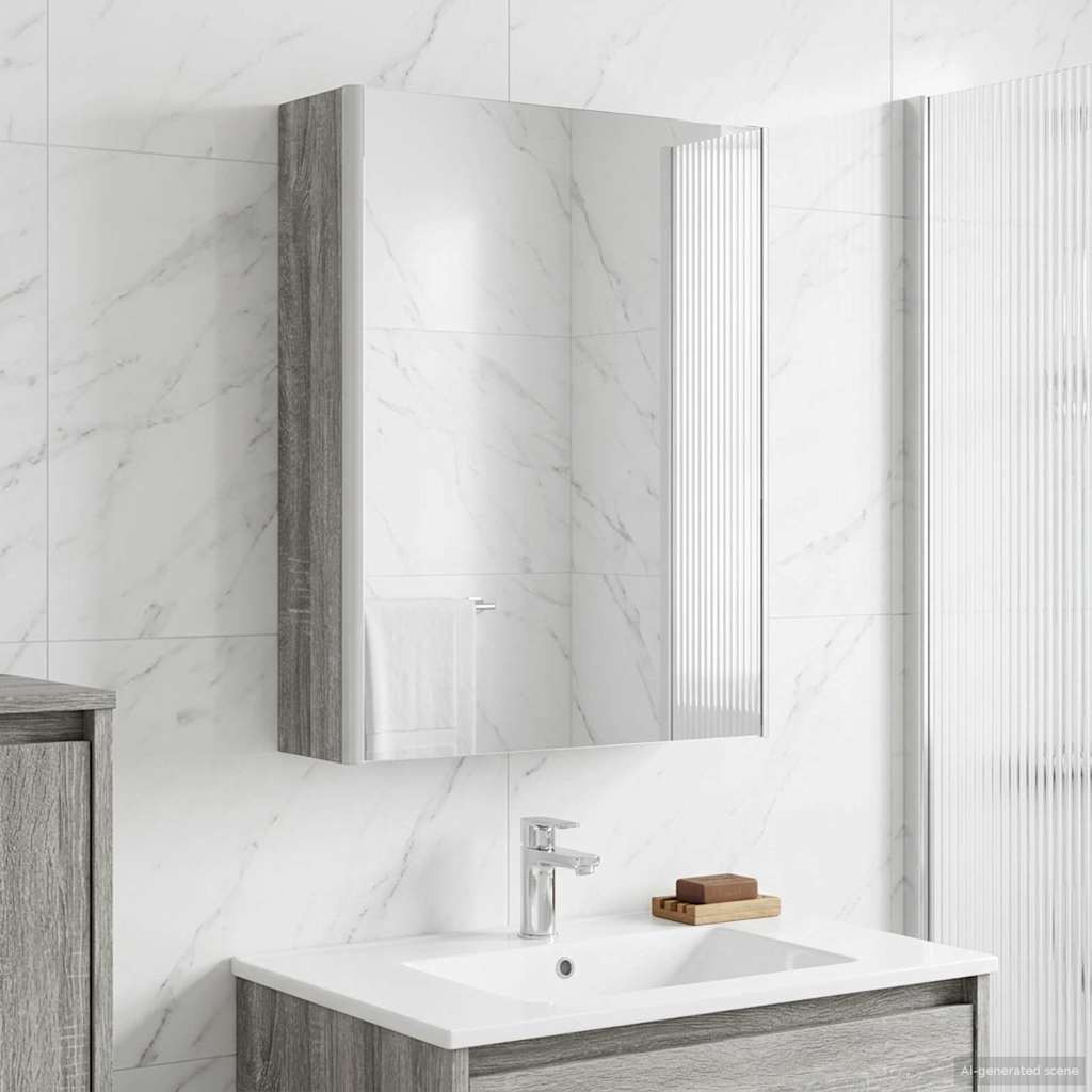 vidaXL Badezimmerspiegelschrank Graues Sonoma 53,5 x 15,5 x 70 cm