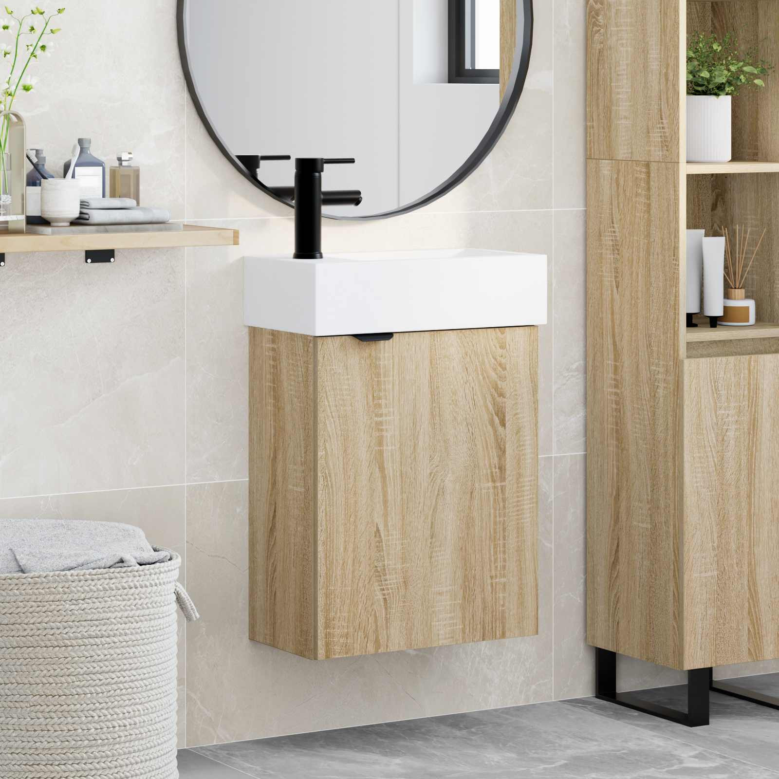 vidaXL Badezimmer Waschtischunterschrank mit Wasserhahn Sonoma-Eiche