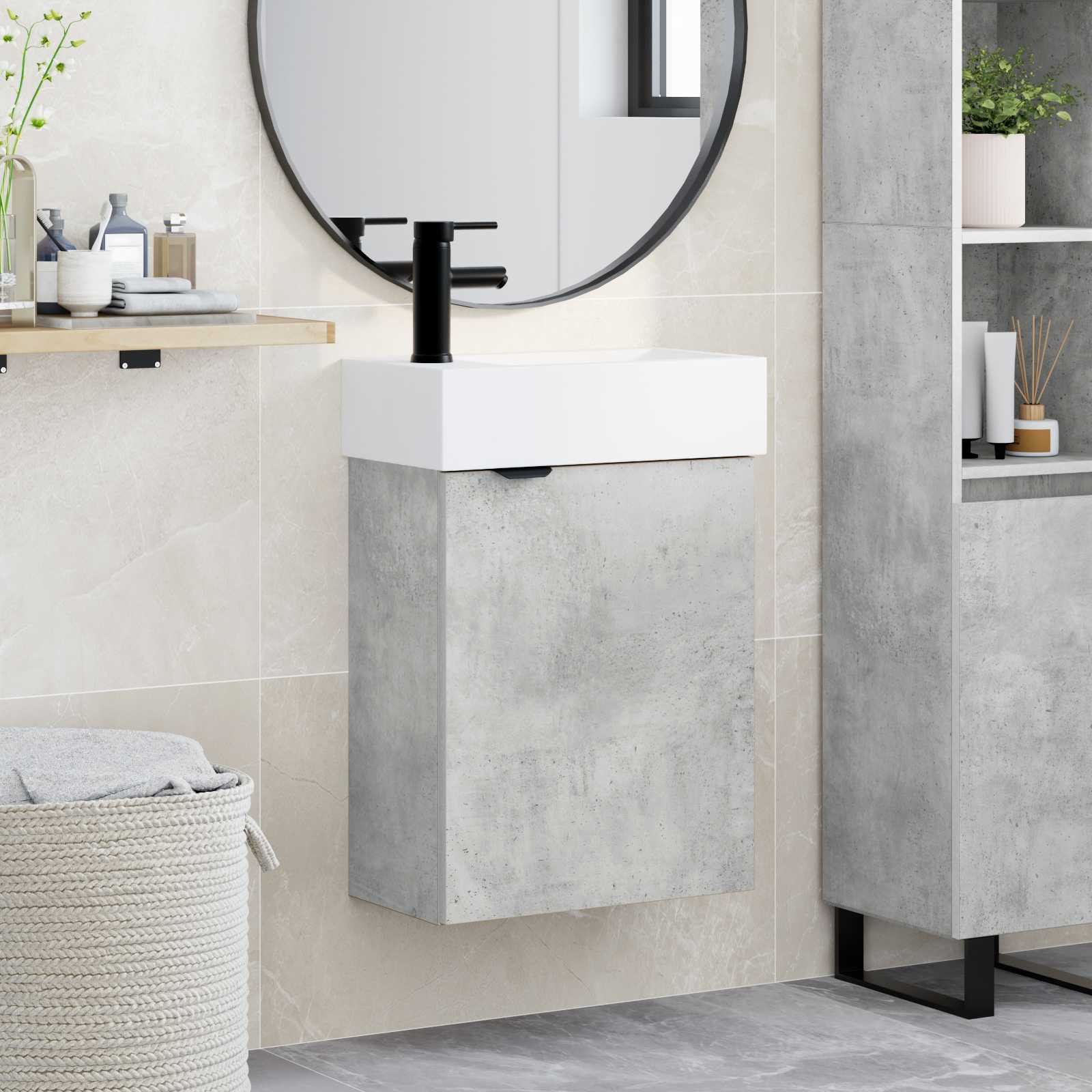 vidaXL Badezimmer Waschtischunterschrank mit Wasserhahn Betongrau